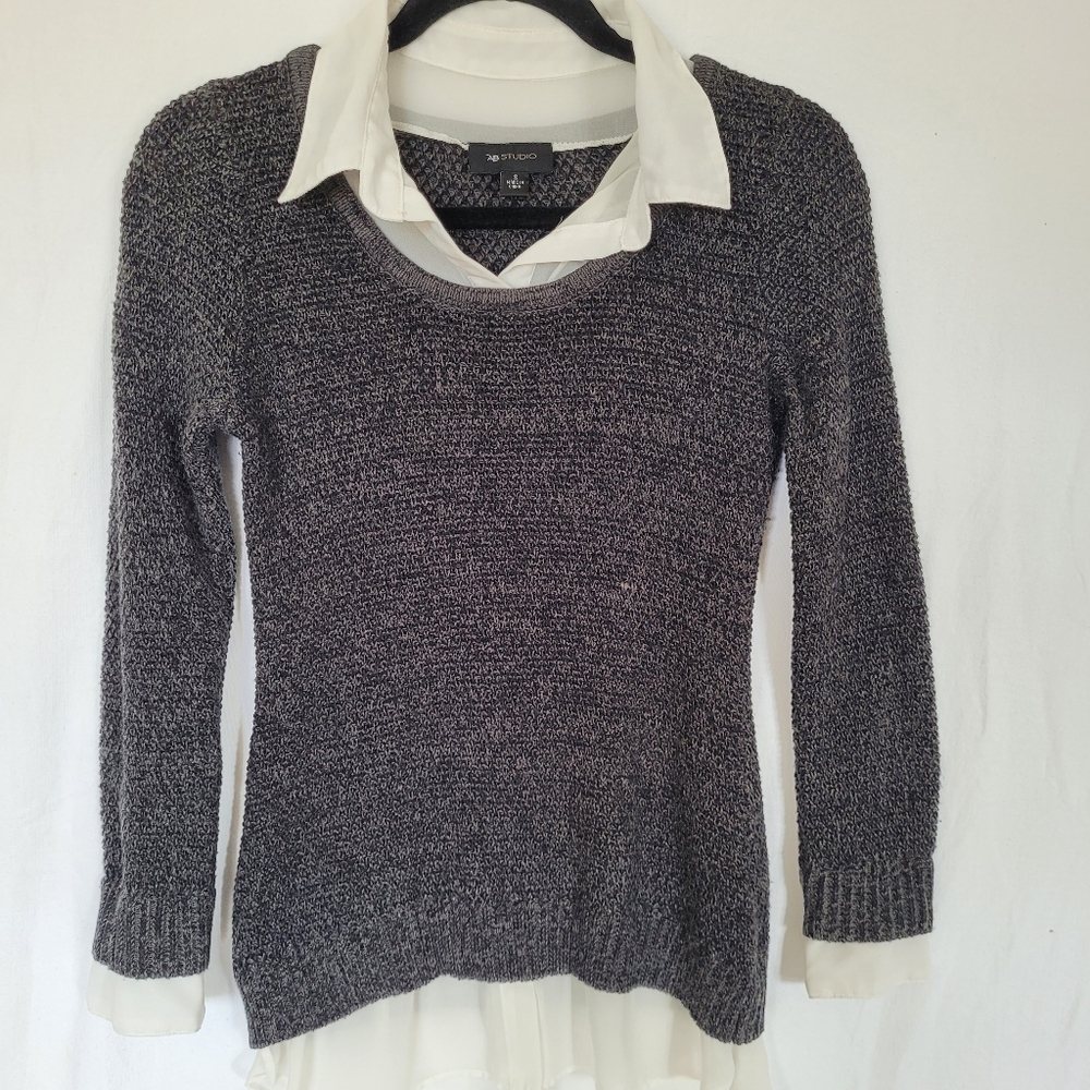 VTG AB Studio Sweater Gray Layered Top Size S Y2K  Academia Prep Cozy